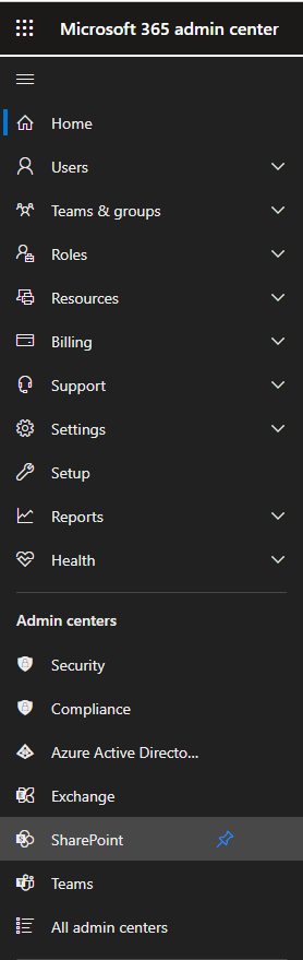 Open SharePoint Admin Center