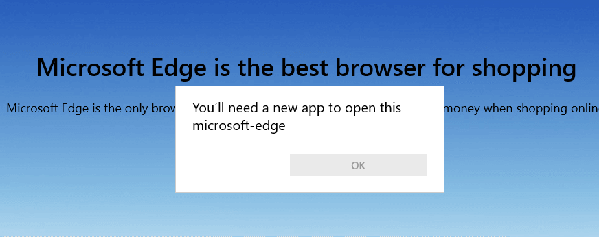 You'll need a new app to open this microsoft-edge Windows Server 2016