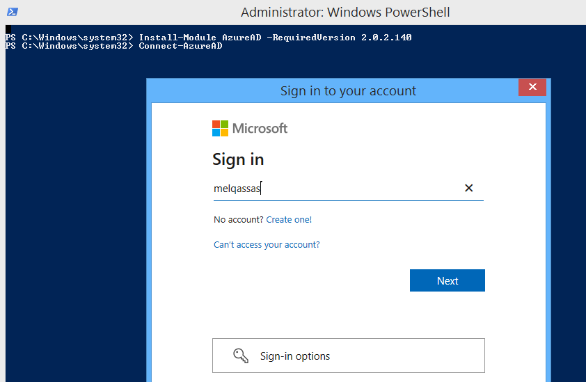 how to connect to azure active directory using PowerShell