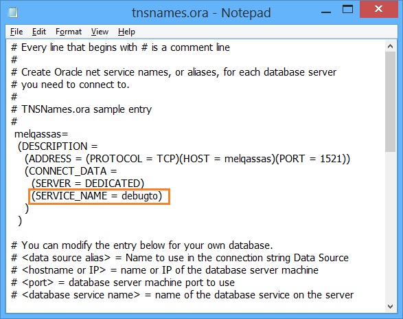 SERVICE_NAME in tnsnames.ora file