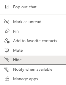 hide private chat in Microsoft Teams
