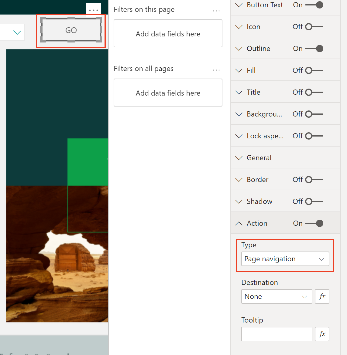 Create page navigation in Power BI