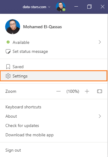 user settings in Microsoft Team Desktop App