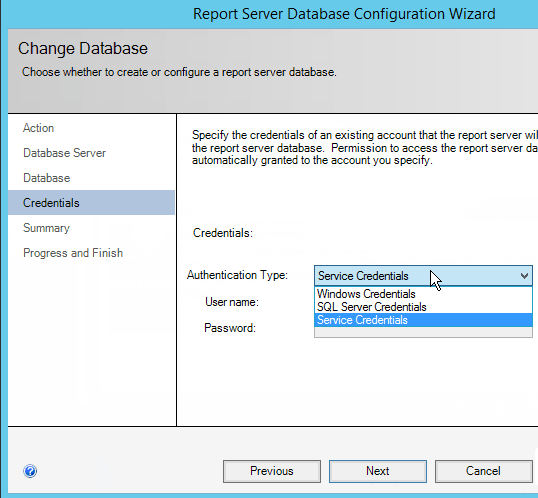 Set credentials for report server SSRS 2016