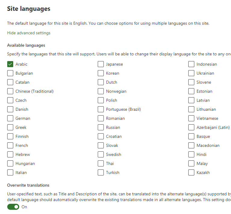 change site language in Project Online.