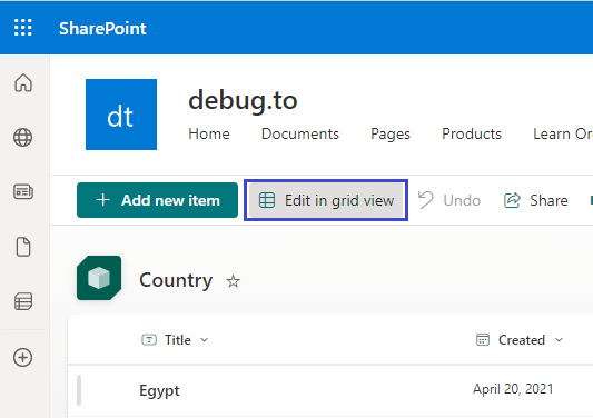 Edit in Grid view in SharePoint online