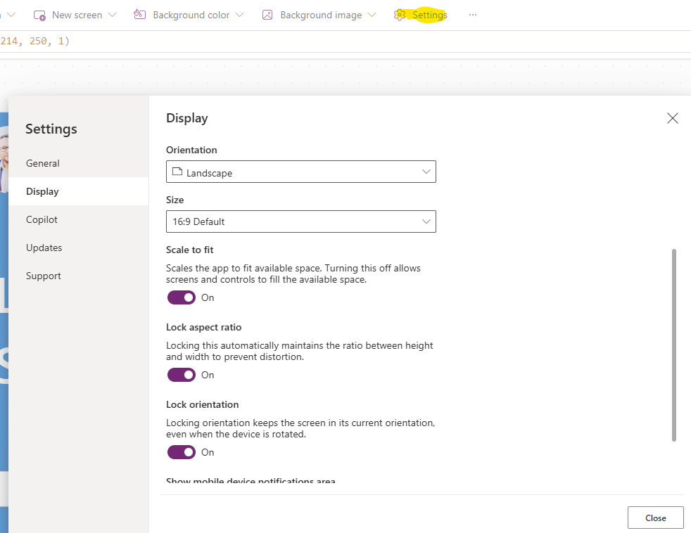 Power Apps App Settings