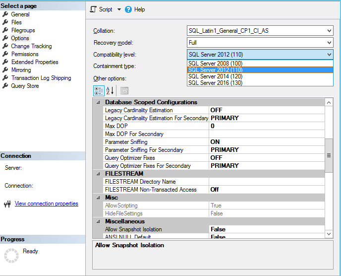 database compatibility level