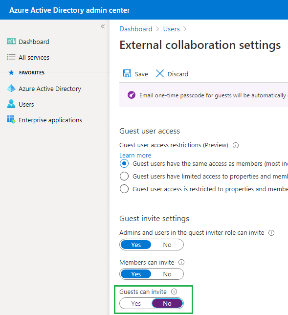 guests can invite option in Azure AD