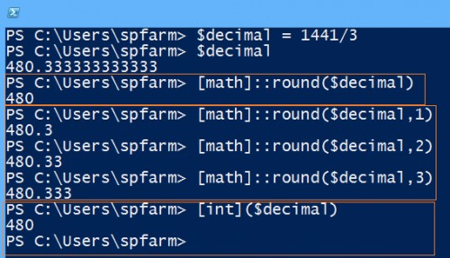 round decimal numbers in PowerShell