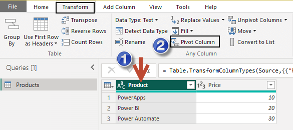 convert rows to columns in Power BI
