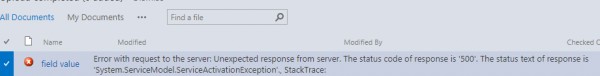 Error with request to the server: Unexpected response from server. The status code of response is '500'. The status text of response is 'System.ServiceModel.ServiceActivationException'