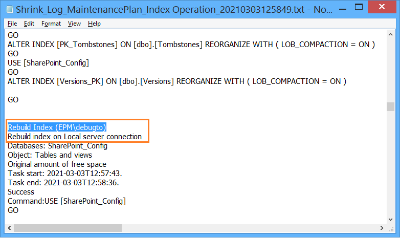 check logs of maintenance Log