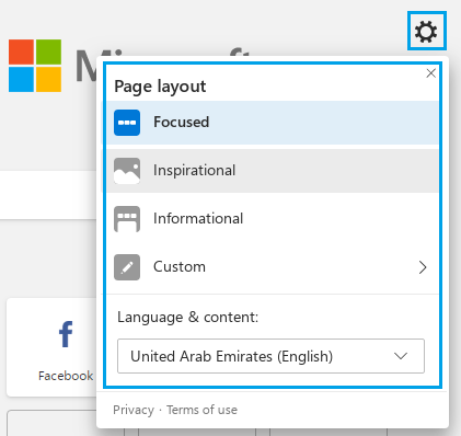 Settings in Microsoft Edge Chromium browser