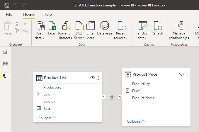 use related function with one-one relationship tables in Power BI