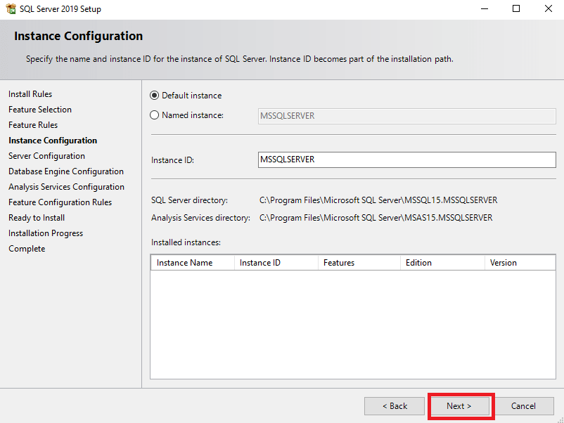 Specify SQL Instance Name