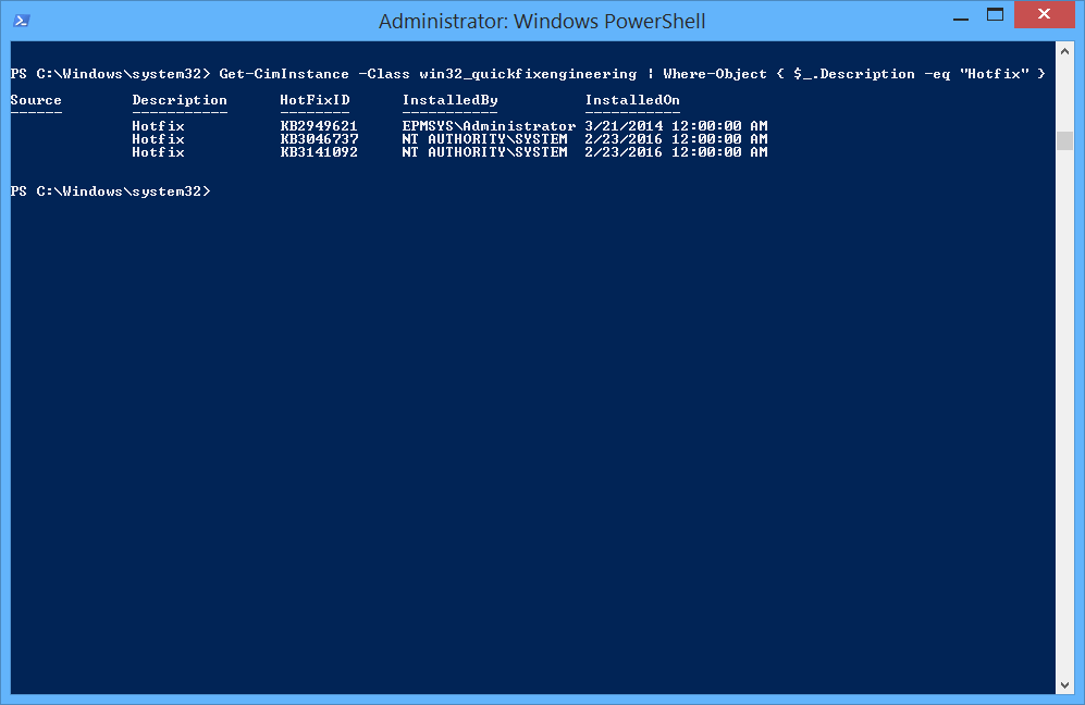 Get Installed hotfix in WIndows using PowerShell