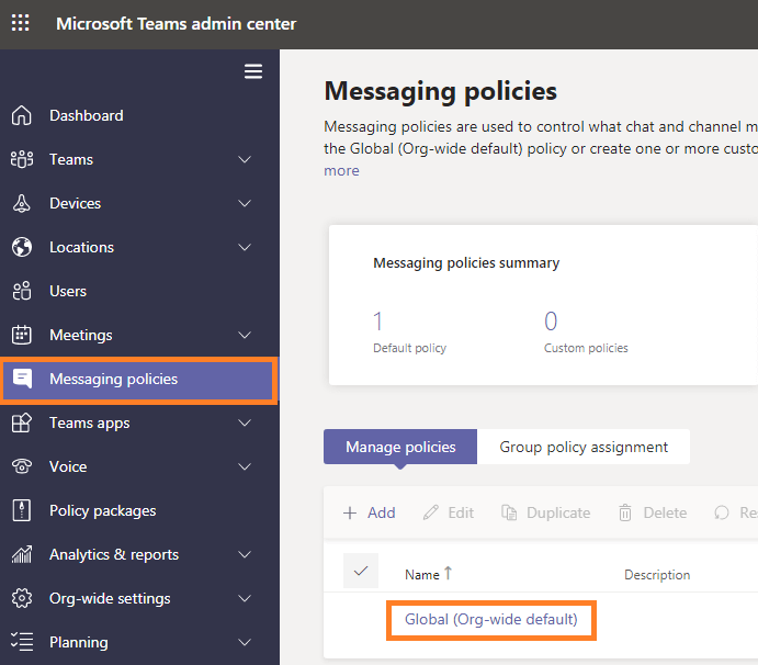 edit message policies in Microsoft Teams