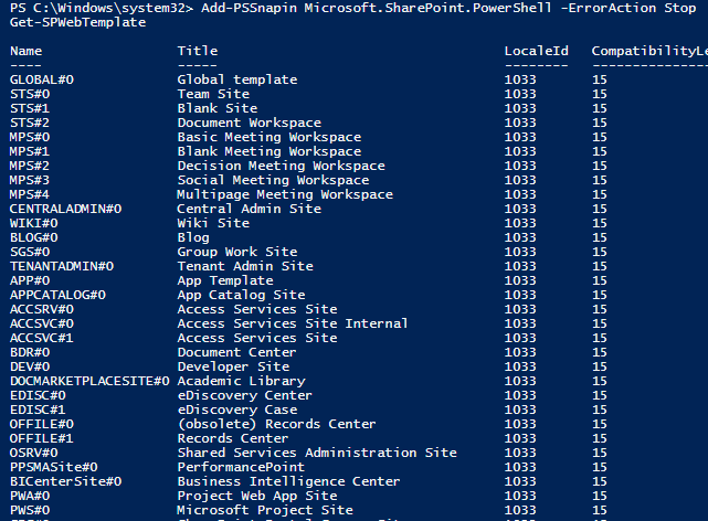 get the list of all SharePoint Templates PowerShell