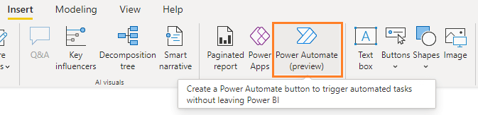 insert power automate in Power BI