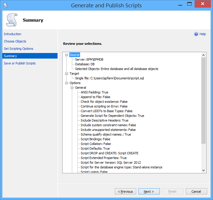 Generate scripts summary