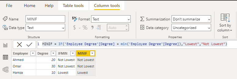 Power BI IF MIN DAX function based on IF condition