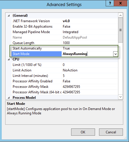 can't find the Start Automatically setting in IIS 10