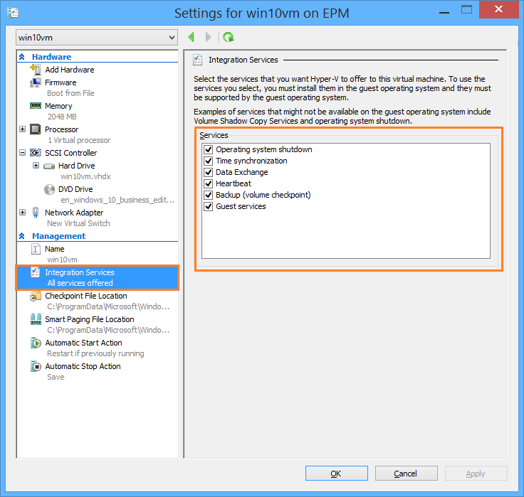 Guests services in Hyper V