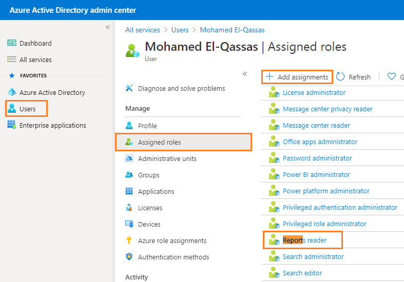 assign report readers in azure active directory