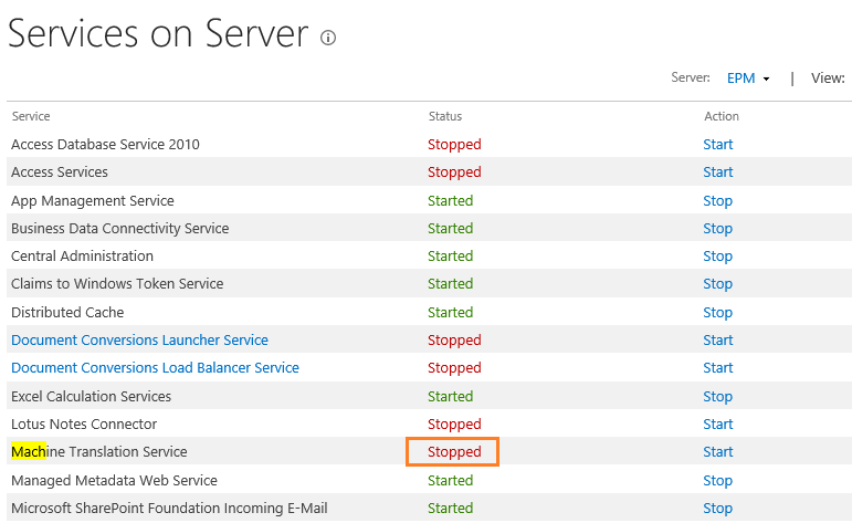 Machine Translation Service Stopped SharePoint 2016