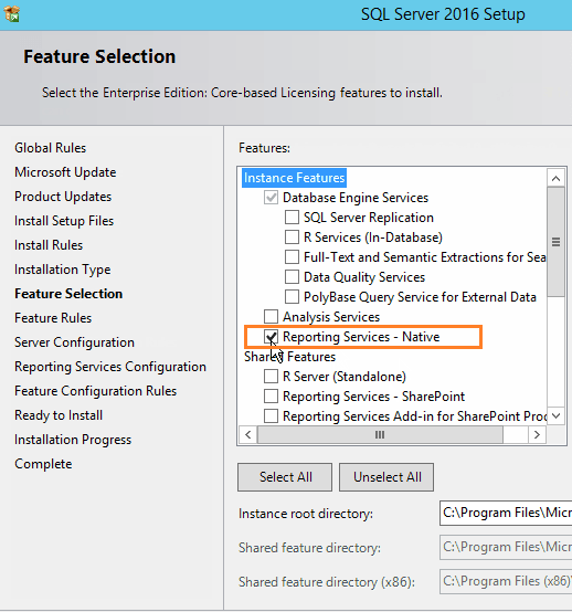 Install and Configure SSRS 2016 - Feature Selection