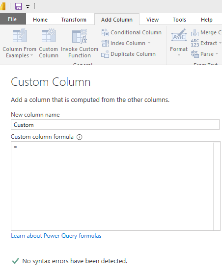 add custom column in Power Query in Power BI