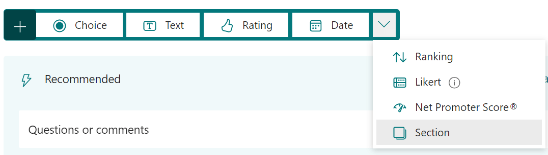 Add sections in Microsoft Forms