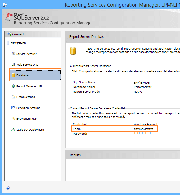 current report server database credential