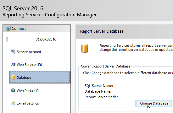 Change Database SSRS 2016