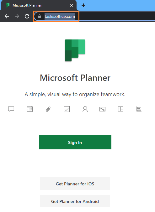 login to Microsoft Planner