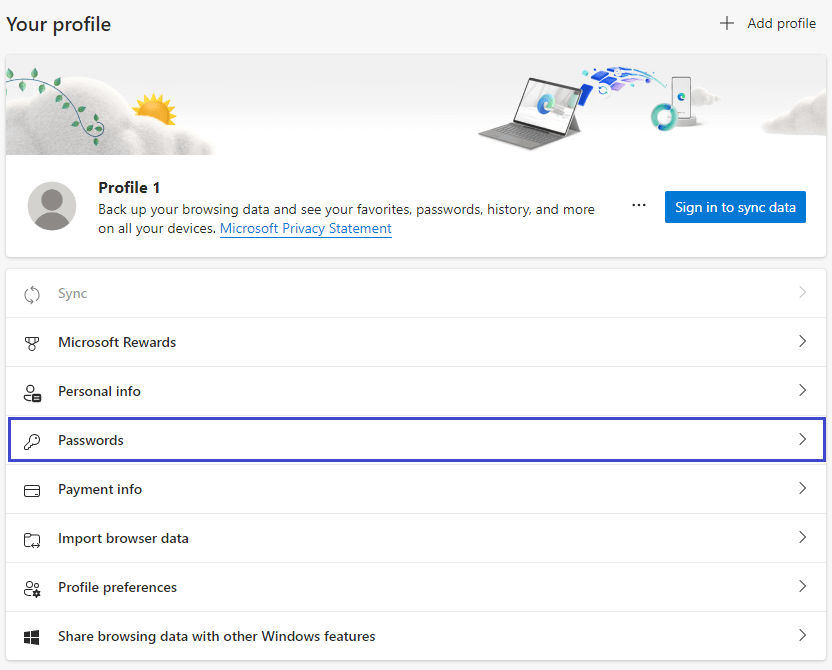 Backup Passwords in Microsoft Edge