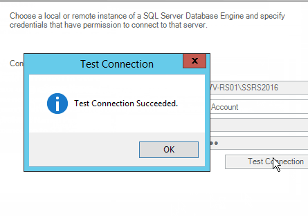 Provide Database server SSRS 2016 Test connection