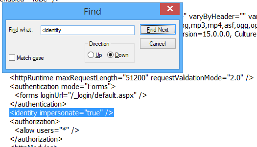impersonate in SharePoint web configuration file