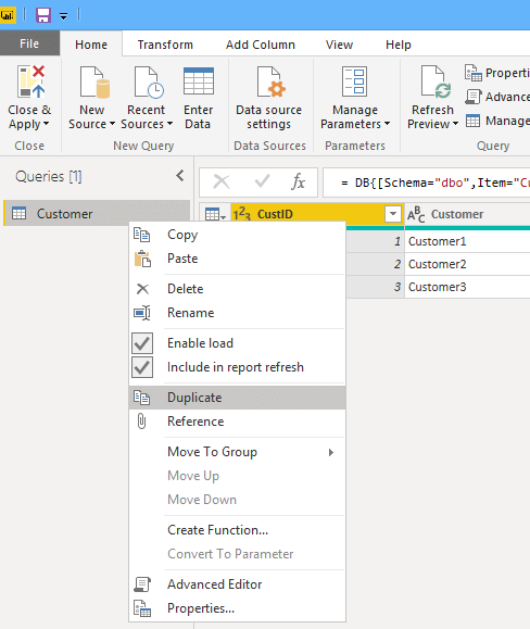 Difference between Reference and Duplicate in Power BI