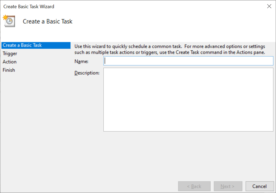 create a basic task schedule in windows server 2019