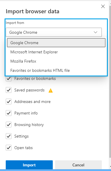 Import browser data in Microsoft Edge Chromium browser