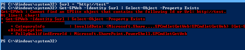 check if SharePoint site exists using PowerShell