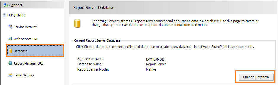 Change report server database