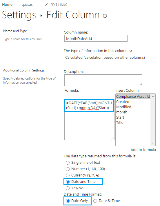Month Add in SharePoint calculated column