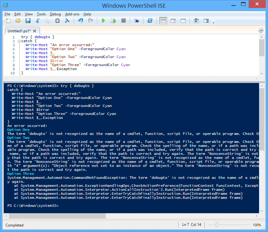 Try catch in PowerShell