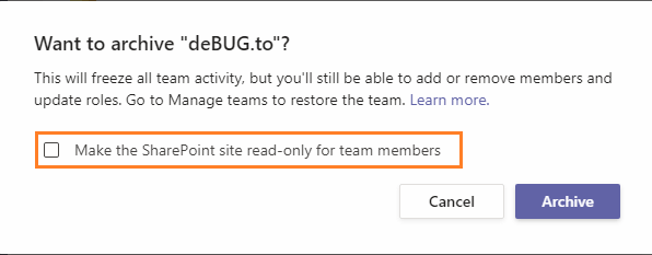 This will freeze all team activity, but you'll still be able to add or remove members and update roles.