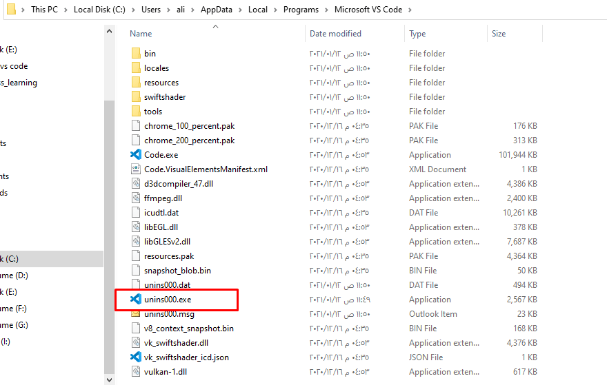 uninstall Visual Studio Code  completely in Windows 10