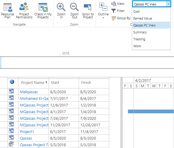 set Project Center default view in PWA 2016