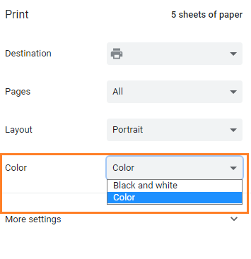 enable color option during print windows 10
